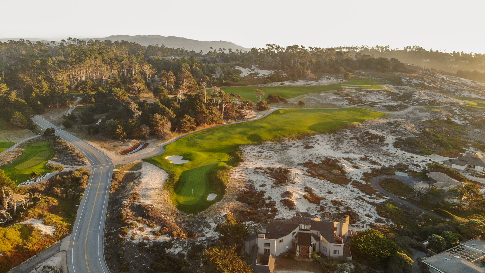 Spyglass Hill Hole #4 drone shot at sunset
