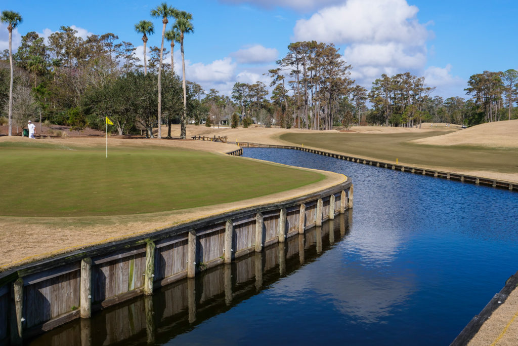 Looking back at the approach on the 4th hole at TPC Sawgrass.