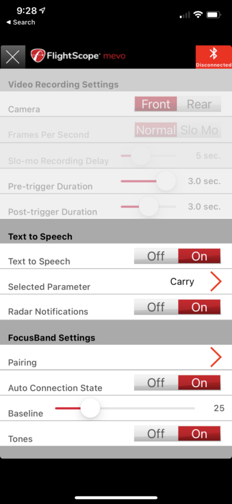 FlightScope Mevo Settings
